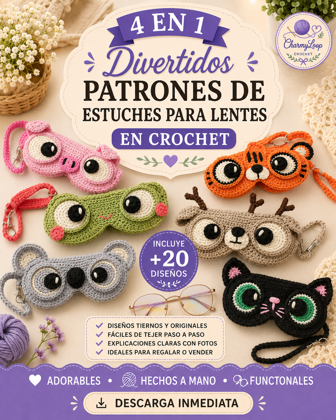 +20 Moldes de Estuches para Lentes a Crochet